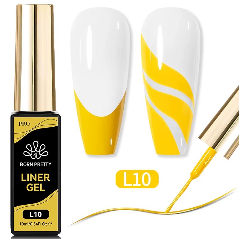 Born Pretty Liner Gel L10 Yellow – 10ml nail art liner polish for French tips & swirl designs – NSI Australia