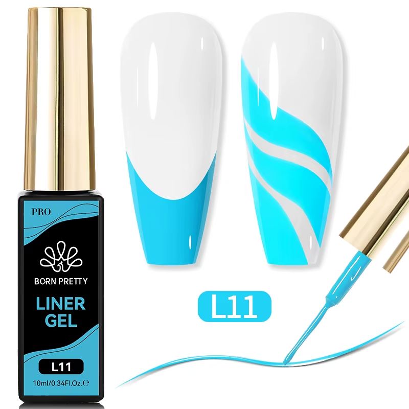 LED with fine brush; French tips & swirl lines shown