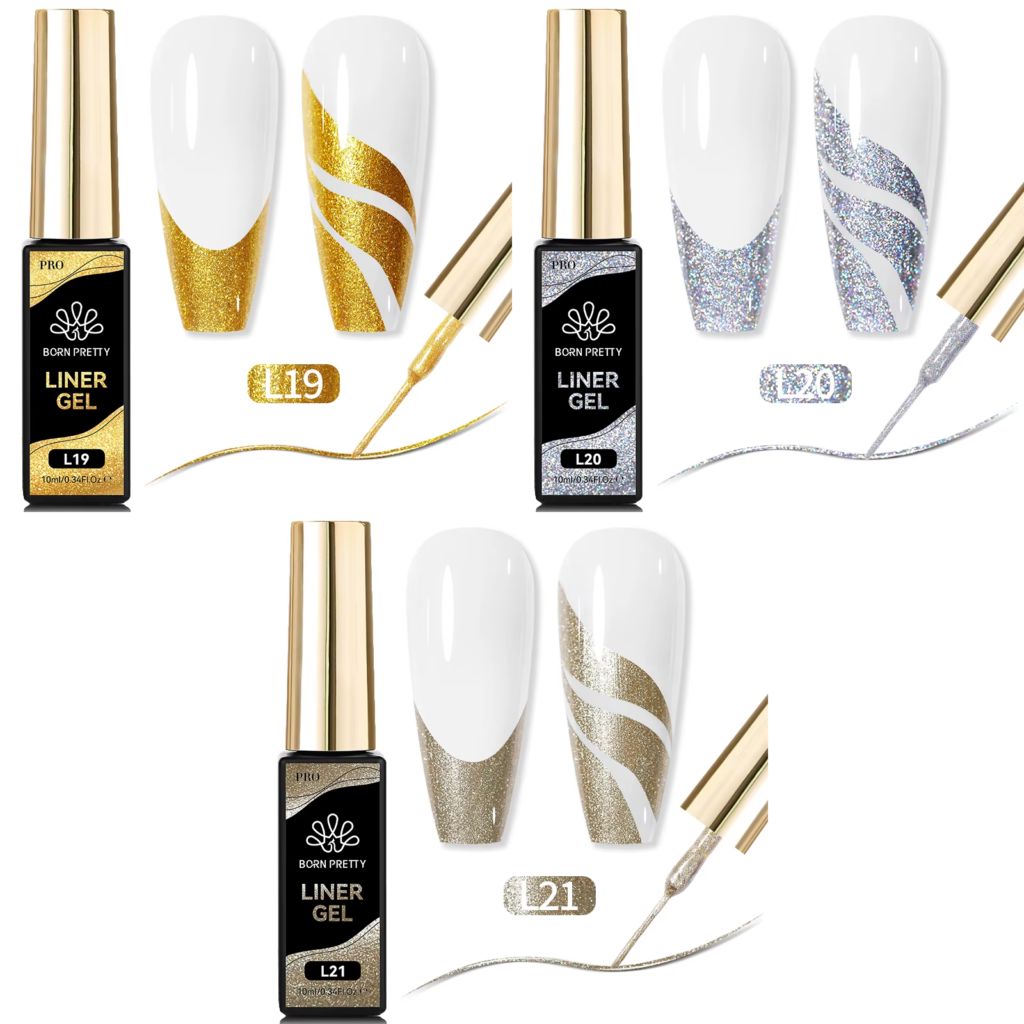 LED nail art striping gels with fine brush; French tips & swirl lines