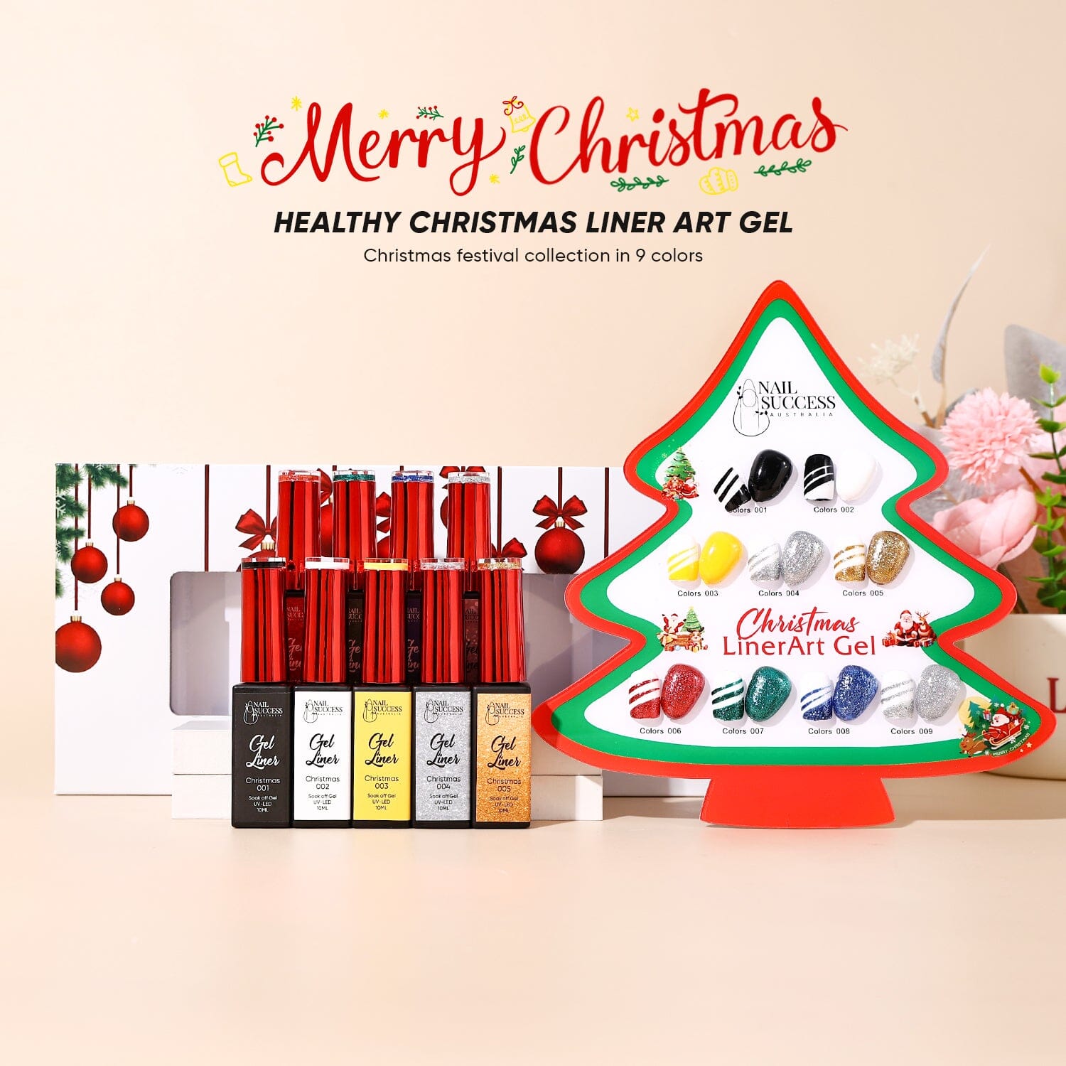 LED soak-off striping gels with tree display gift pack