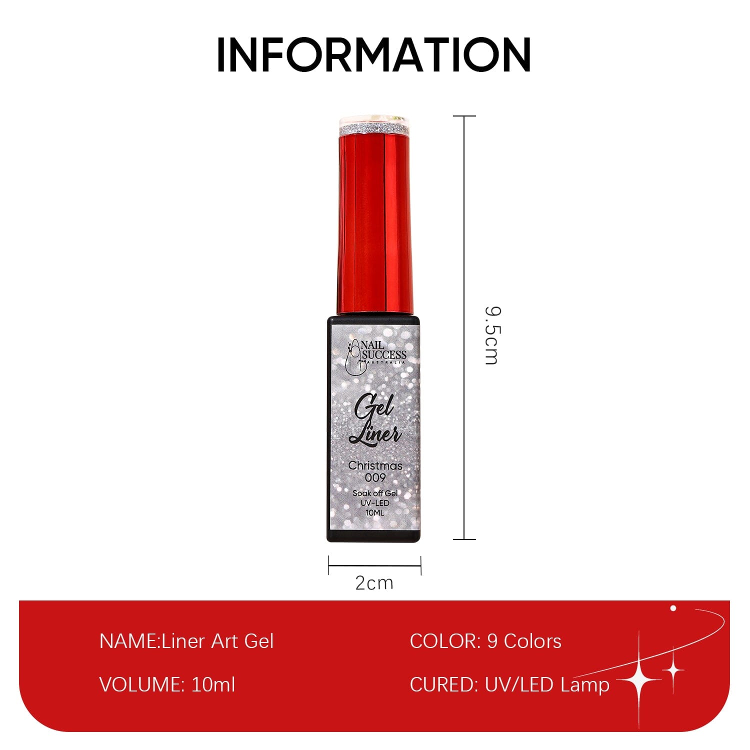 LED cure; 9.5cm x 2cm bottle; 9-color set