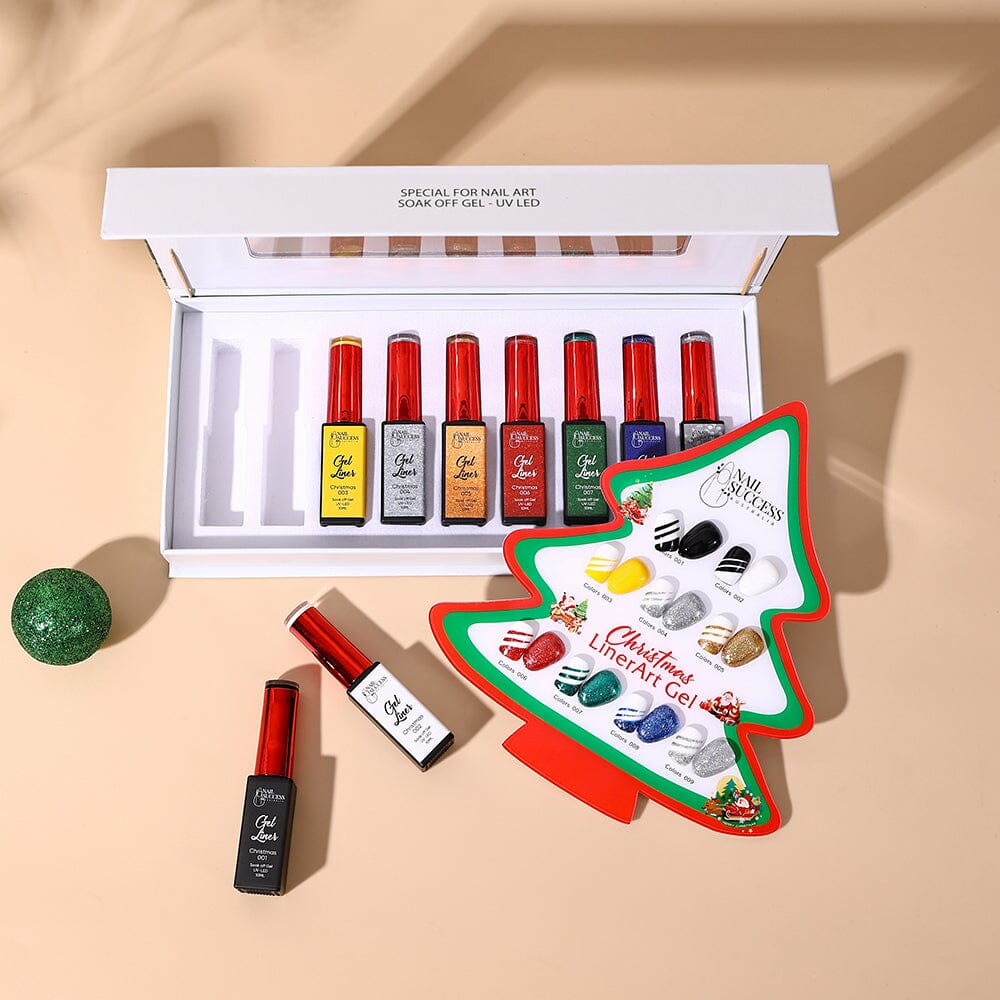 LED striping gels with tree swatch card; festive nail art kit