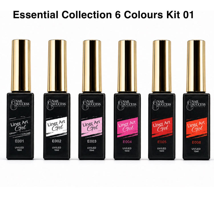 Essential Collection Kit 01 liner art gel polish set with six 10ml colours, NSI Australia