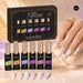 Nail Success Liner Art Gel Kit 02, six liner gels with purple and pink swirl nail art