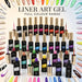 Liner Art Gel full colour range, 61 nail art liner gels with painted nail tips showing every shade