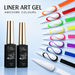 NSI Liner Art Gel bottles with swatch strokes in orange, yellow, pink, purple, blue, white and black