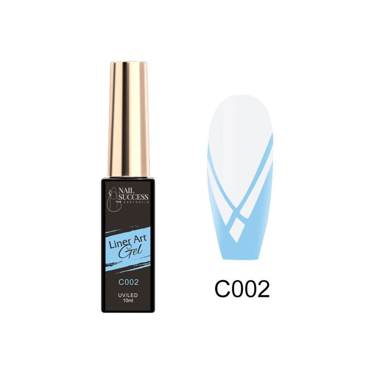 LED; bottle and white nail swatch with light blue V-line striping