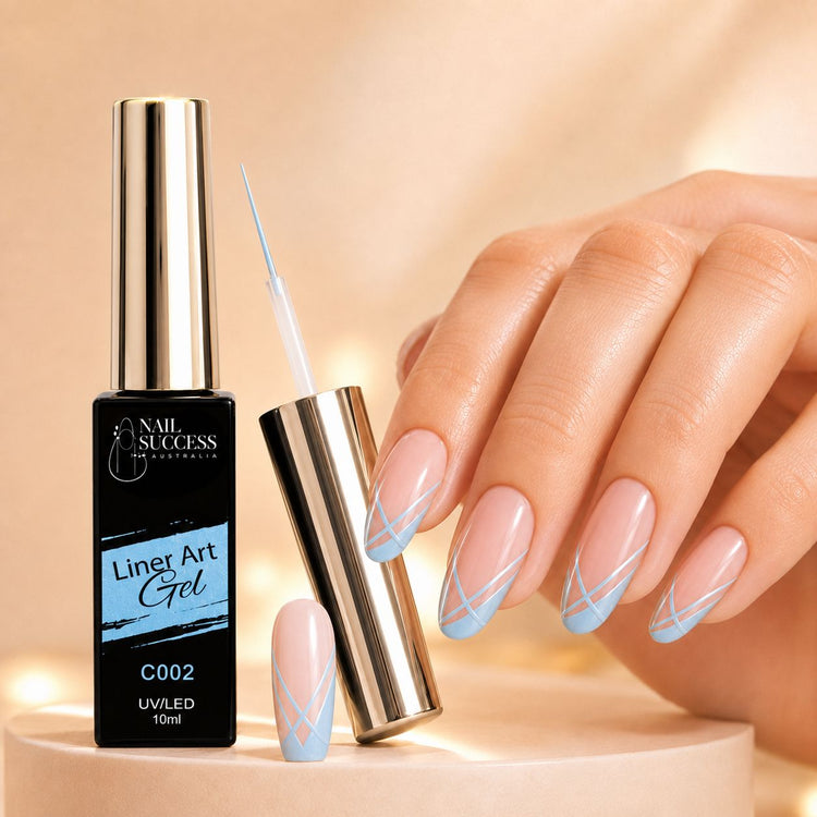 Nail Success Liner Art Gel C002 Baby Blue, 10ml UV LED striping gel with pale blue French tips