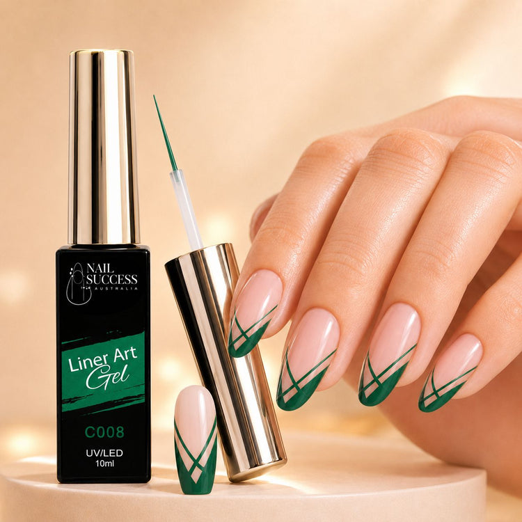 Nail Success Liner Art Gel C008 Forest Green, 10ml UV LED striping gel with deep green French tips