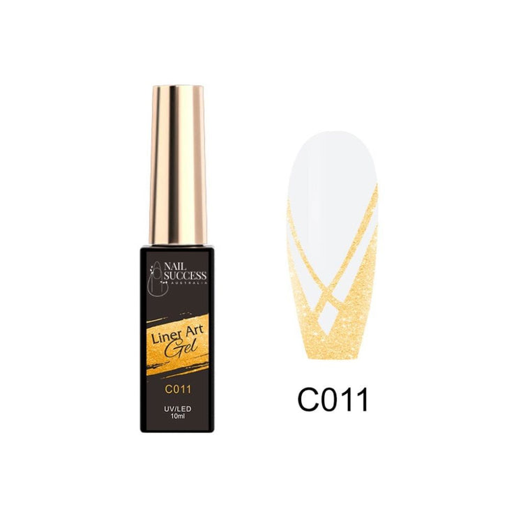 LED—bottle and nail swatch with gold glitter V-line design on white