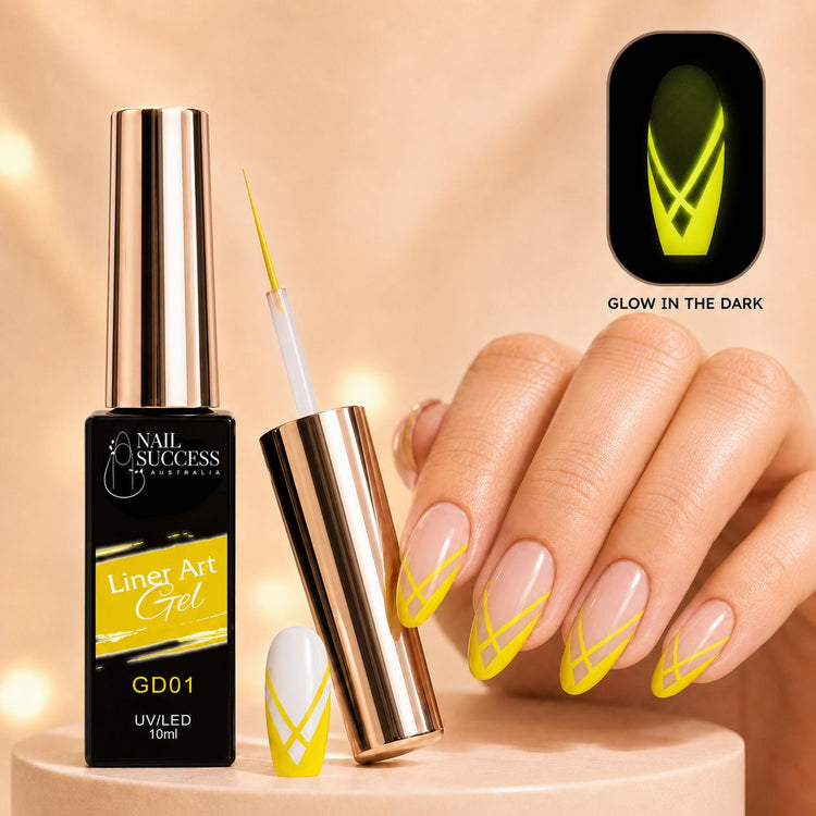 Nail Success Liner Art Gel GD01 Glow in the Dark Yellow, 10ml UV LED liner gel glowing yellow green