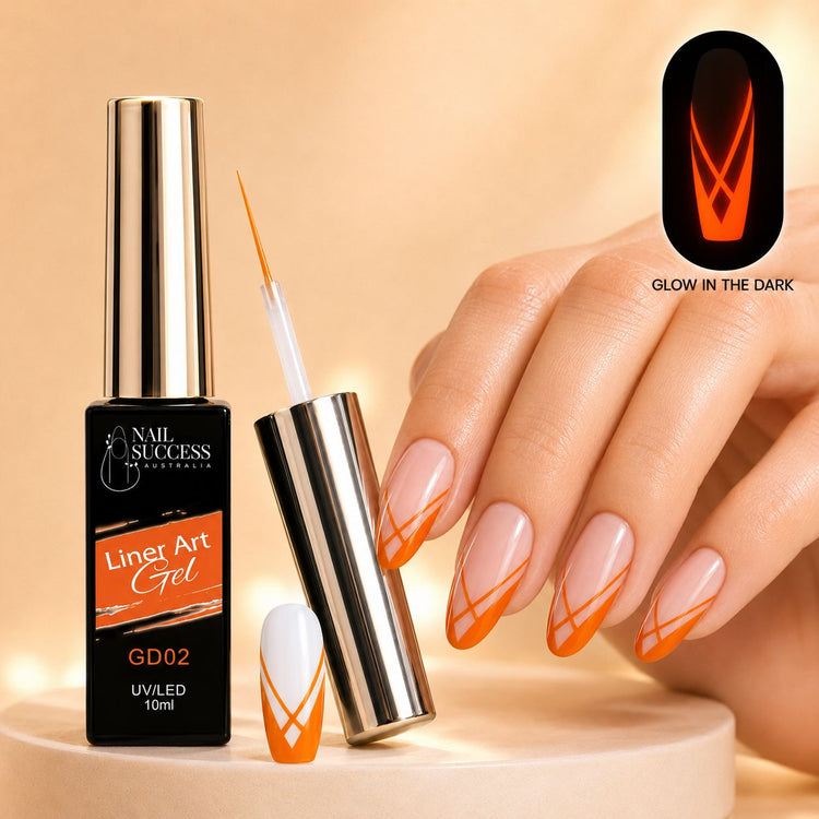 Nail Success Liner Art Gel GD02 Glow in the Dark Orange, 10ml UV LED liner gel with orange glow