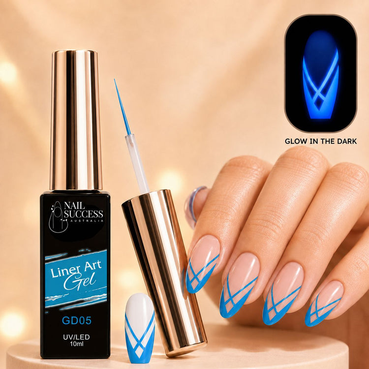 Nail Success Liner Art Gel GD05 Glow in the Dark Blue, 10ml UV LED liner gel with blue glow