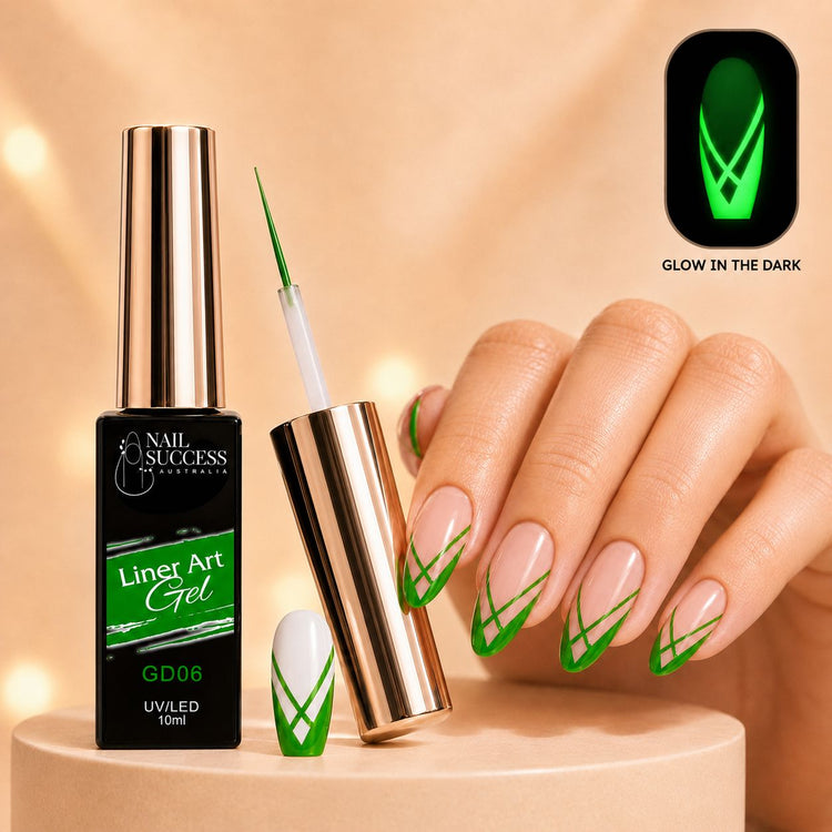 Nail Success Liner Art Gel GD06 Glow in the Dark Green, 10ml UV LED liner gel with green glow