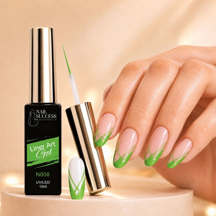 Nail Success Liner Art Gel N006 Neon Green, 10ml UV LED striping gel with neon green French tips