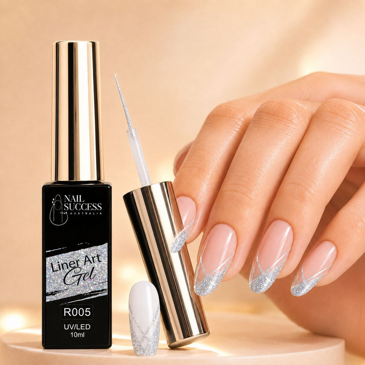 Nail Success Liner Art Gel R005 Reflective Silver, 10ml UV LED glitter gel with silver line art