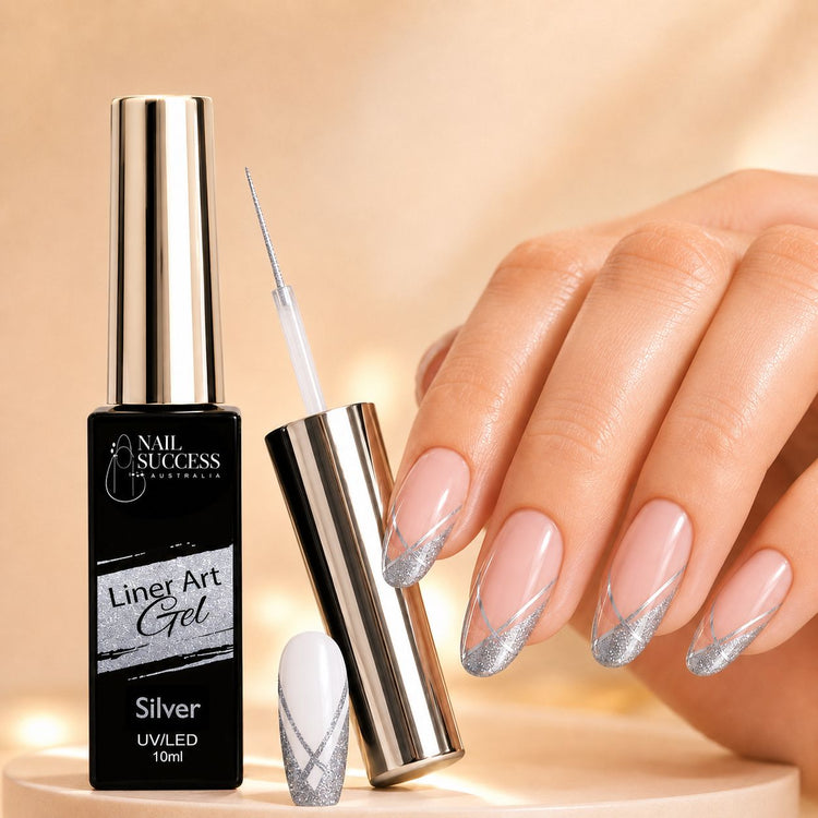 Nail Success Liner Art Gel Silver 014, 10ml UV LED striping gel with silver glitter tips