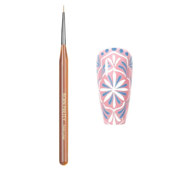 Born Pretty 7mm liner nail art brush with fine detail tip and floral nail design sample