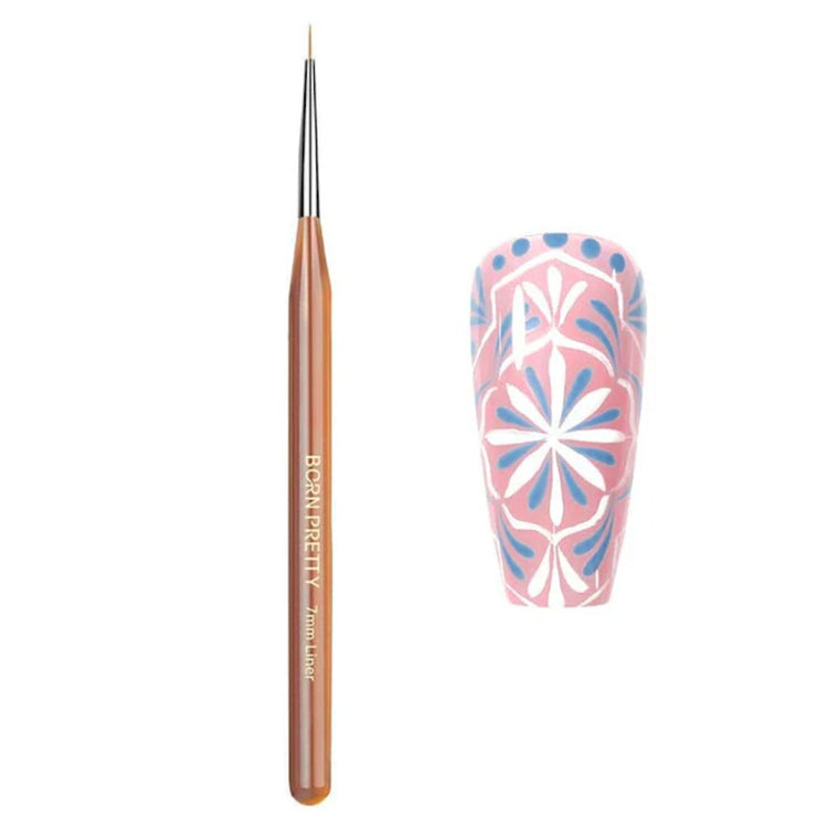Born Pretty 7mm liner nail art brush with fine detail tip and floral nail design sample