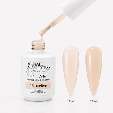 Lumiere Rubber Base Gel - open bottle with brush and swatches