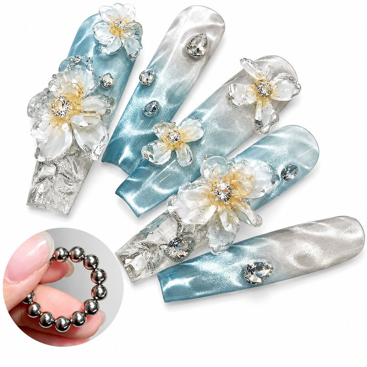 5 mm magnetic bead ring with blue and silver blooming cat-eye gel polish nail art designs – NSI Australia