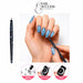 Black marbled cat-eye magnet pen creating spiral and crescent effects on blue magnetic gel polish nails – Nail Success Australia