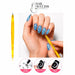 Yellow marbled cat-eye magnetic pen creating spiral and crescent effects on blue gel polish nails – Nail Success Australia
