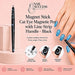 Black marbled cat-eye magnet pen creating spiral and crescent effects on blue magnetic gel polish nails – Nail Success Australia