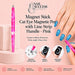 Pink marbled cat-eye magnetic pen creating spiral and crescent effects on blue gel polish nails – Nail Success Australia