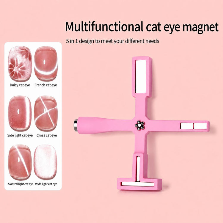 Pink 5-in-1 cat-eye magnet tool for creating multiple magnetic gel nail art effects