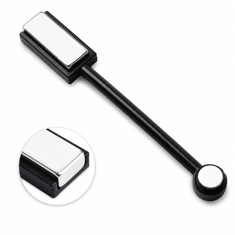 Black double-ended cat-eye nail magnet tool with round and rectangular heads for magnetic gel polish designs