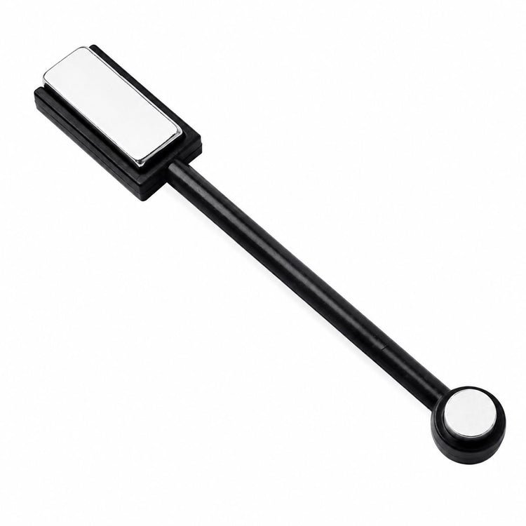 Black double-ended cat-eye nail magnet with round and rectangular heads for creating magnetic gel polish effects