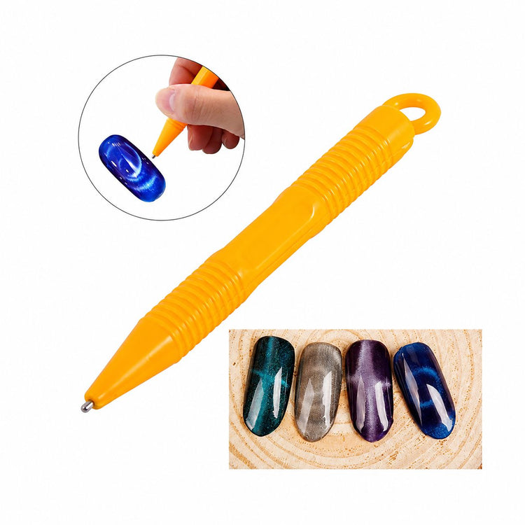 Orange cat-eye magnet pen with precision ball tip for creating detailed patterns in magnetic gel polish