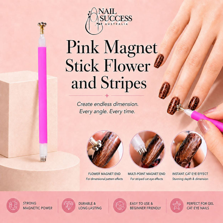 Magnet tool for cat eyes magnetic gel polish nail art tools NSI Australia pink magnet stick flower and stripes