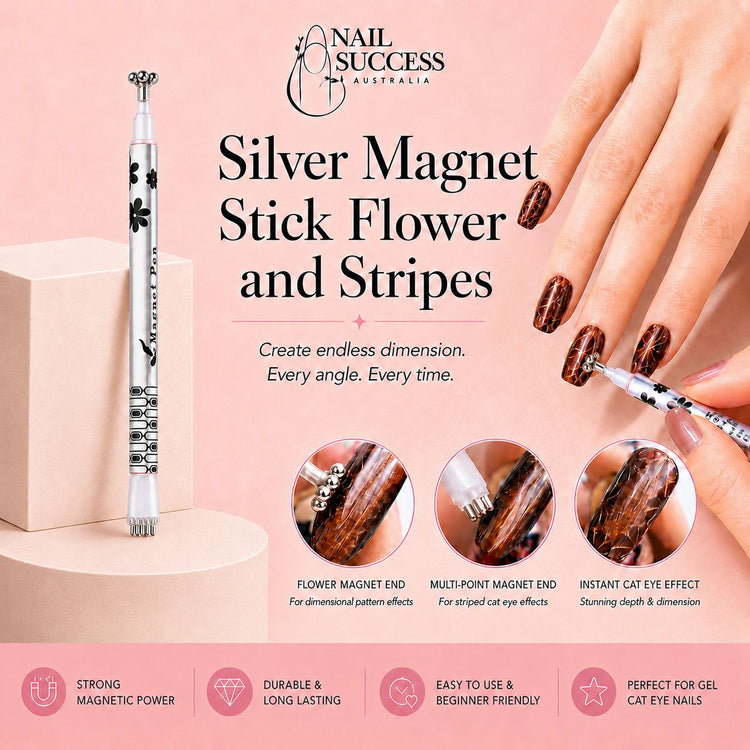 Magnet tool for cat eyes magnetic gel polish nail art tools NSI Australia silver magnet stick flower and stripes