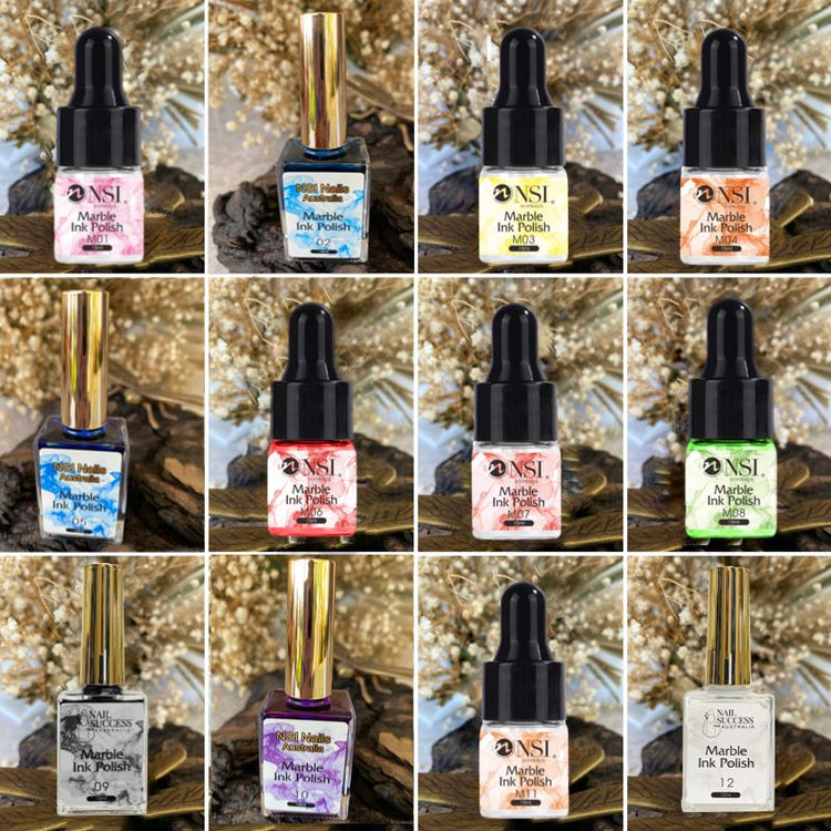 NSI Australia Marble Ink Polish set — assorted colours for marble and watercolour nail art (12 bottles)