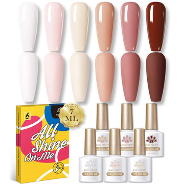 Born Pretty Maria Rose series gel polish set – 6 nude and pink 7ml gel colours with swatch tips and gift box.
