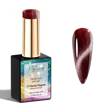 Merlot Magnet Diamond Cat Eye Gel Polish with deep red magnetic shimmer swatch and glossy finish