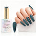 Midnight Prism holographic gel polish with dark teal blue glitter swatch and matching manicure for HEMA and TPO free salon nails