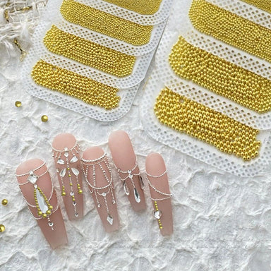 Mini gold nail art beads set – mixed sizes steel caviar microbeads for 3D manicures, NSI Australia