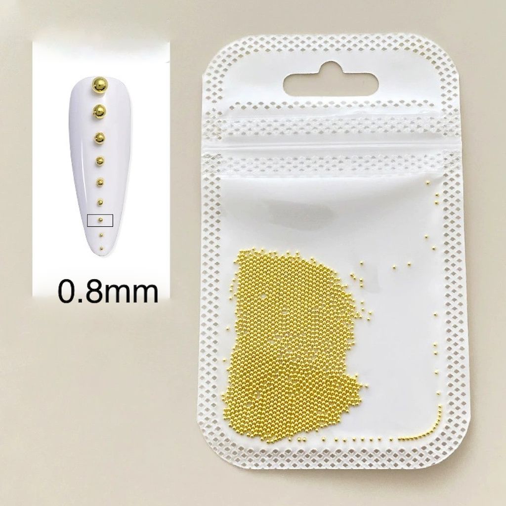 Mini gold steel beads 0.8mm for nail art decoration – caviar studs for gel or acrylic nails