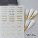NSI Australia STZ-J06 Nail Art Stickers – metallic gold striping bars and curved French tip decals with crystal studs, self-adhesive, shown on sample nails