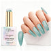 Mint Mirage holographic gel polish with mint green glitter swatch and matching manicure for HEMA and TPO free salon nails