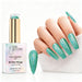 Mint Mirage holographic gel polish with mint green glitter swatch and matching manicure for HEMA and TPO free salon nails