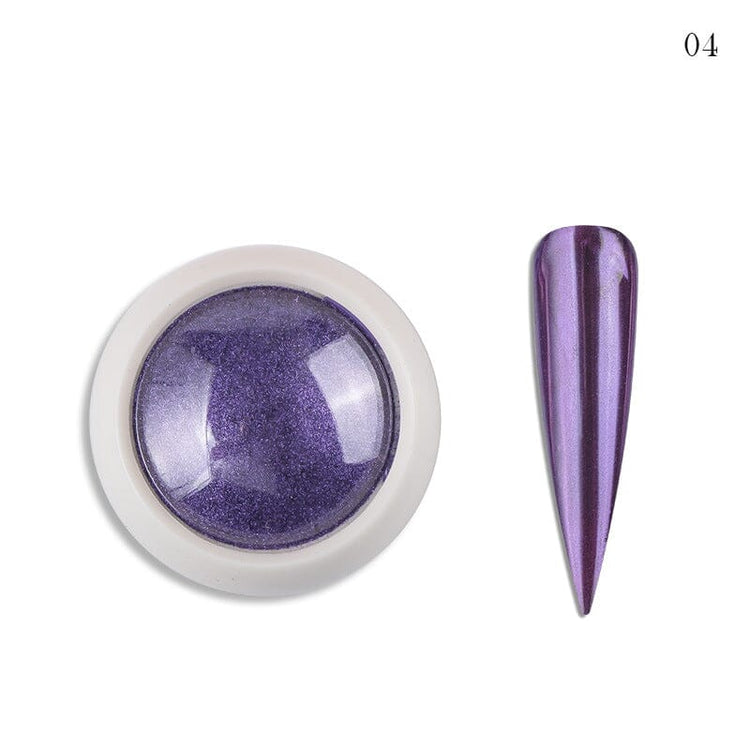 Purple chrome nail powder shade 04 with metallic nail swatch for mirror finish nail art, NSI Australia