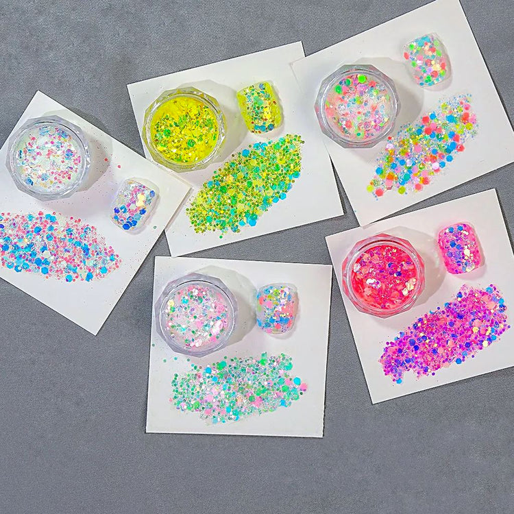 Mixed Aurora Multicolour Laser Glitters JarPack 6 colours(01+02+03+04+05+06)