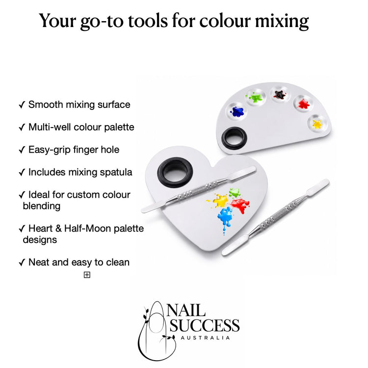 Stainless steel nail art colour mixing palettes with spatula tools for custom gel polish blending and easy salon nail art colour mixing