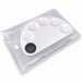 White nail art colour mixing palette and stainless steel spatula tool in clear storage pouch for gel polish blending and salon nail designs