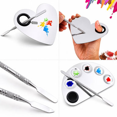 Stainless steel nail art mixing palettes with double-ended spatula tools for gel polish colour blending and custom salon nail art designs