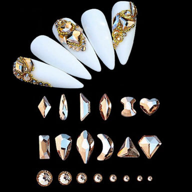 NSI Australia Luxury Rhinestones Series 6—multi-shape champagne gold nail art crystals for 3D nails